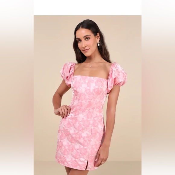Lulu's Pink Puff Sleeve Mini Dress - Picture 2 of 6